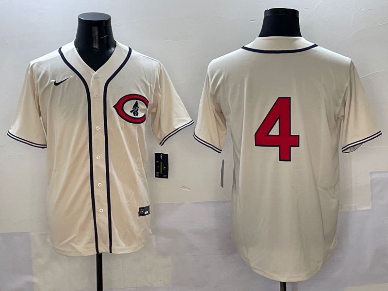 Men Chicago Cubs #4 No Name Cream Throwback 2025 Nike MLB Jersey style 1